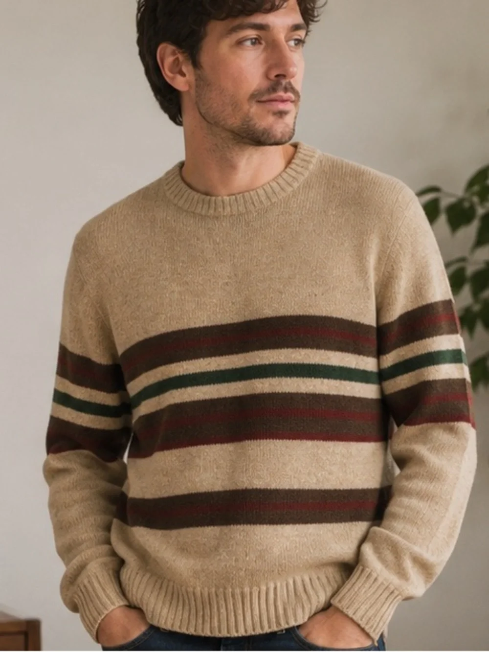 Classic Vintage Knight Knit Striped Grandpa Sweater Men’s Large 1990s Retro